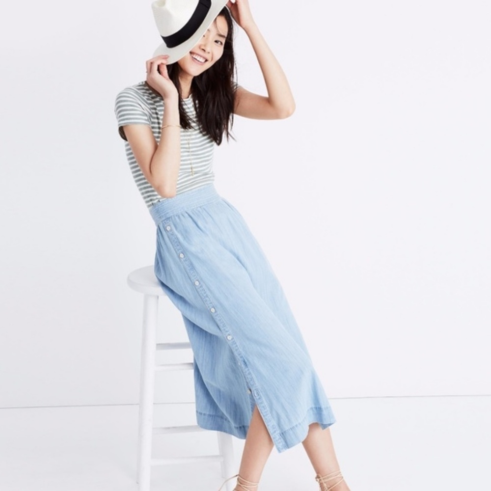 Madewell side button cotton skirt indigo